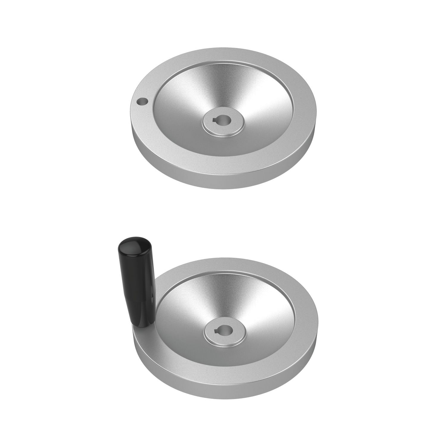 Disc Type Handwheels Disc type handwheels made from aluminium. Handle Available (made from duroplast black). Gripping indentations on rear side.