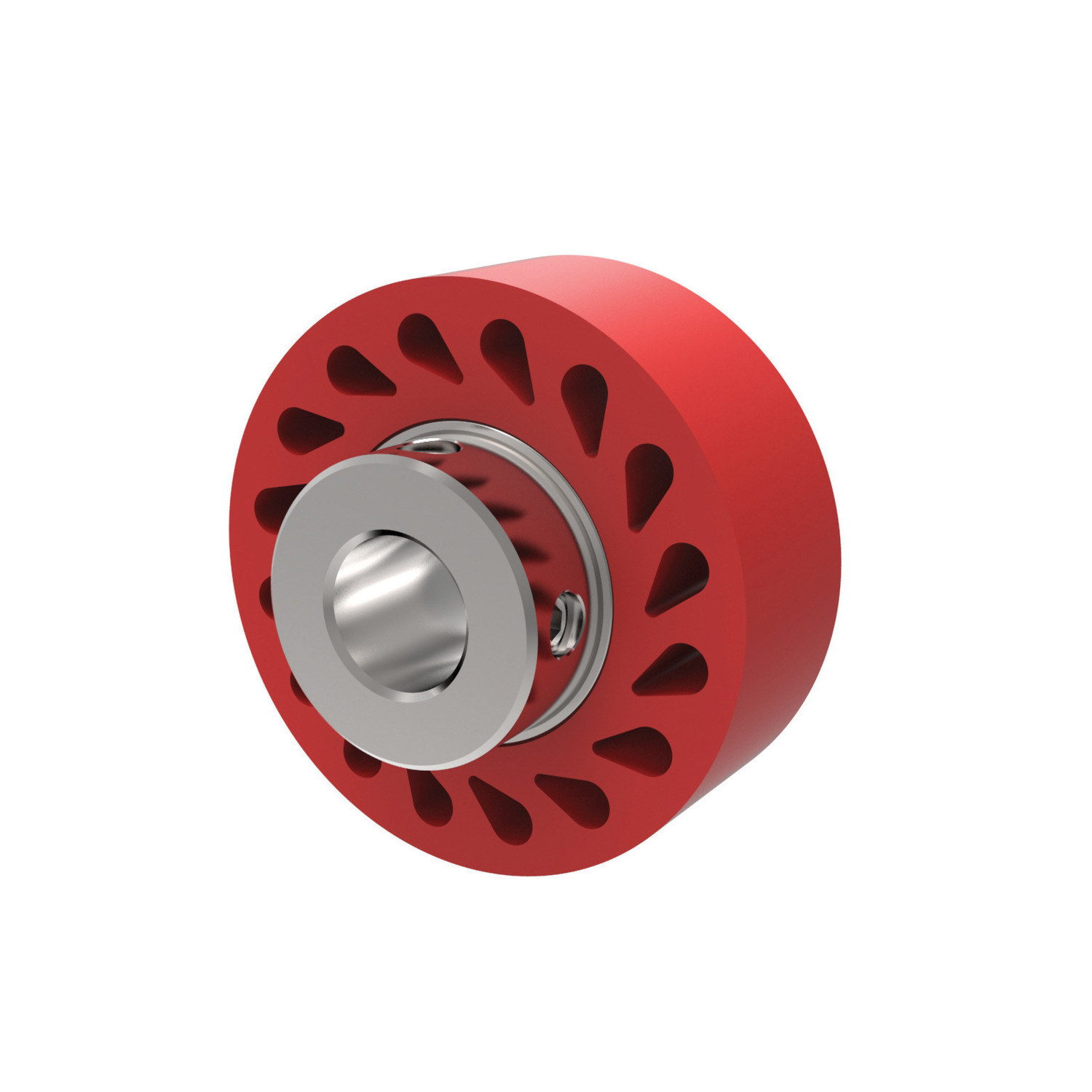 Durasoft Roller Designed to be mounted onto a shaft. A hub extends past the roller and is supplied with two set screws at 90°.