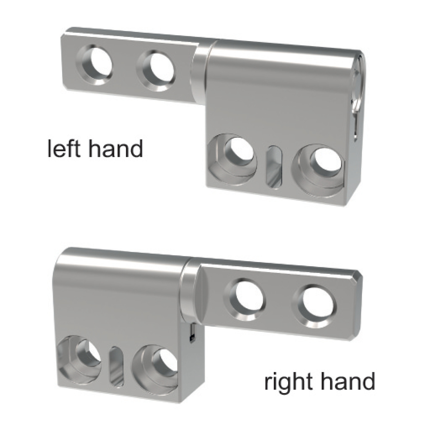 Friction Hinges Asymmetric torque friction hinges with a torque of 0,5 - 1,1 Nm. Counter bored.