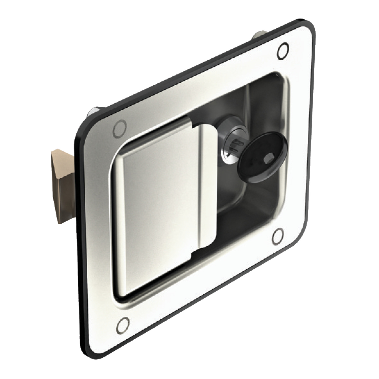 Push To Close Paddle Latches Spring loaded, slam action handle. Fully integrated lock, latch and flush fitting paddle handle. Made in Stainless Steel.