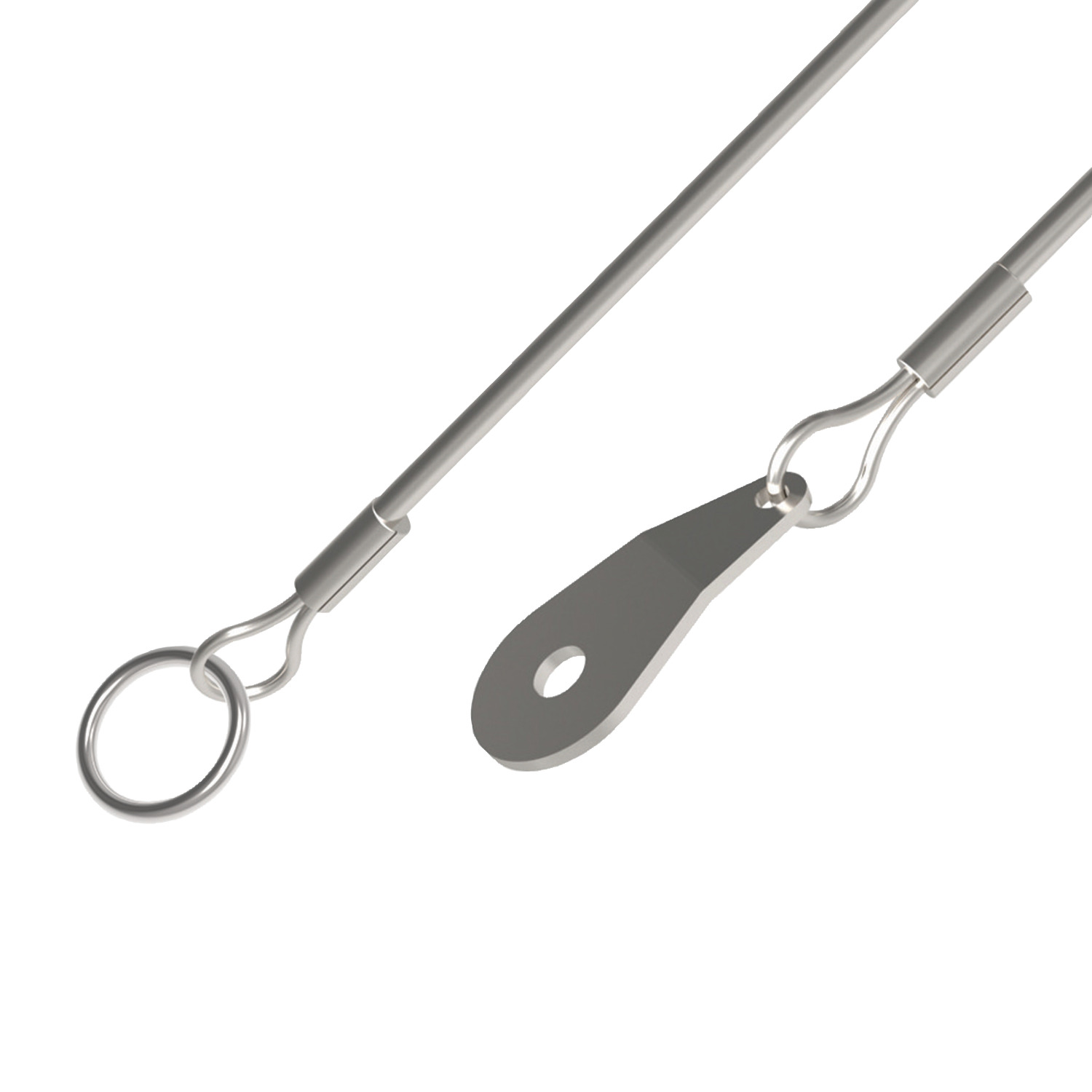 Lanyard - Ring to Teardrop Tab Stainless steel split ring to rectangle tab lanyard for use in securing components to assemblies. Conforms to military spec MIL-DTL-83420.