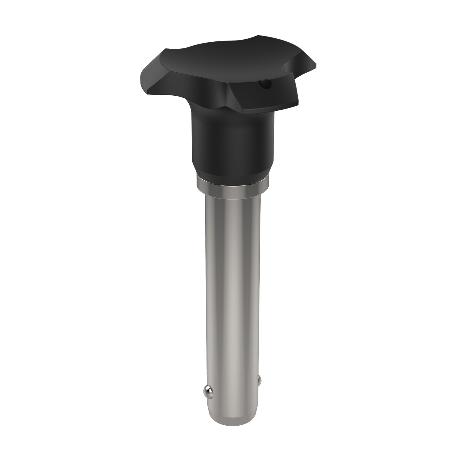 Socket Pins Non-locking socket pin in stainless steel (AISI 303) with thermoplastic handle. Balls are simply spring loaded and do not lock out - therefore these pins are easy and quick to push in/pull out, yet still very secure.