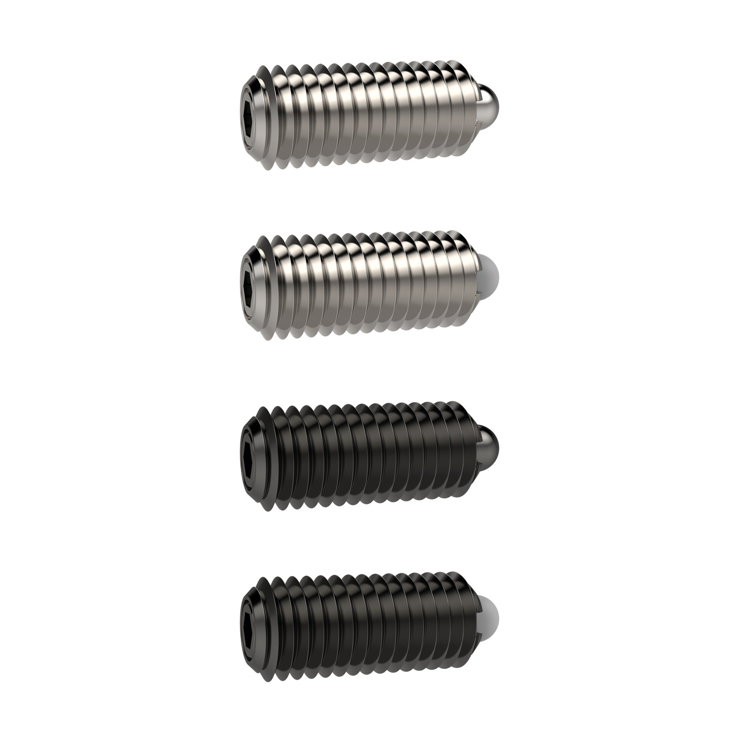 Spring Plungers Threaded body with pin end and hex socket made of stainless steel. Spring-loaded, these plungers are used for location, applying pressure or lifting off applications.