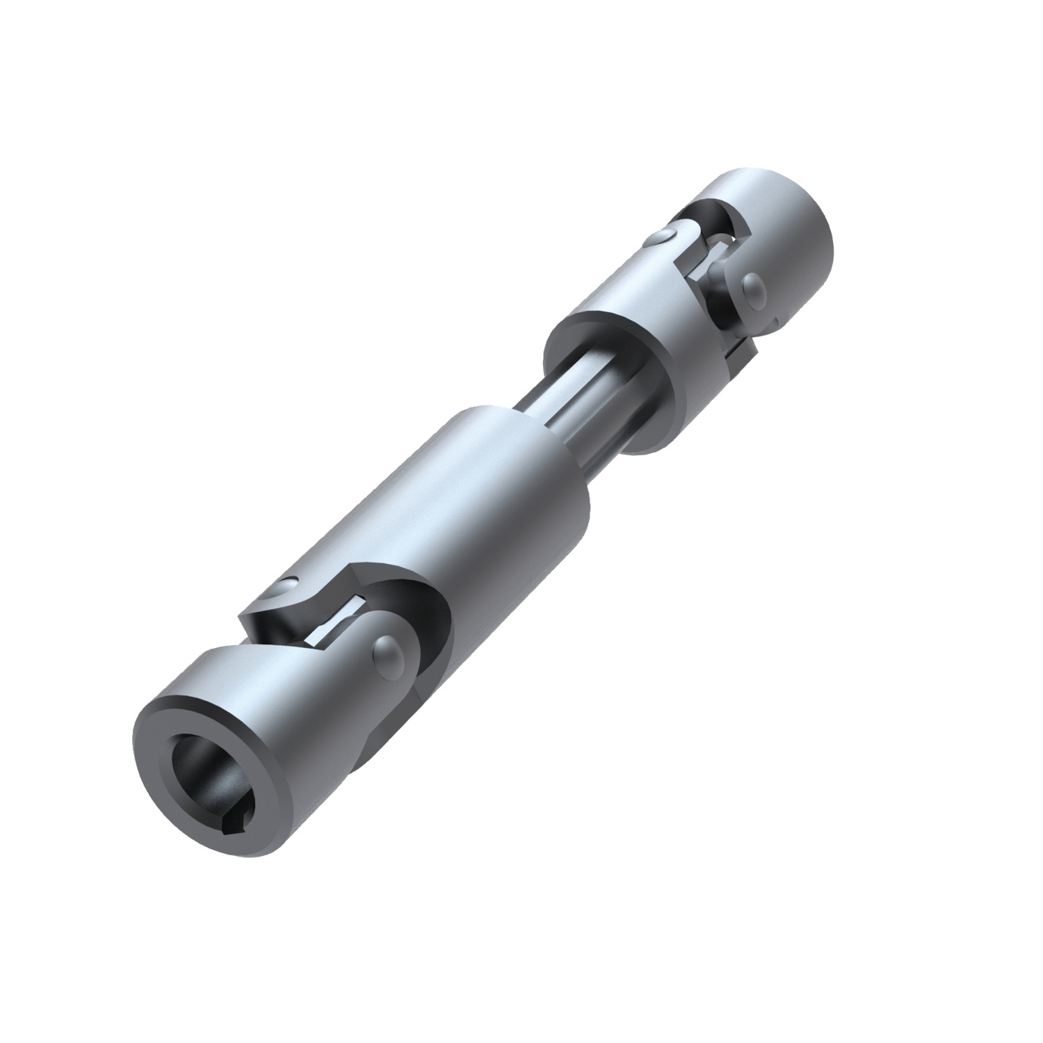Telescopic Universal Joints Steel telescopic universal joints manufactured to DIN 808. Keyway both ends. Maximum bending angle of 45° per joint.