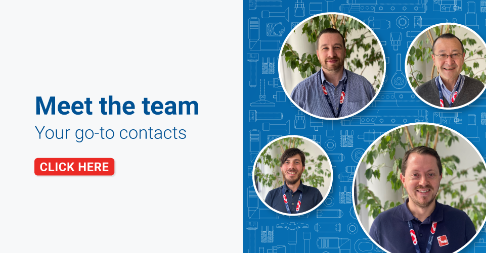 Text displaying 'Meet the team, your go-to contacts' with an image of 4 team members