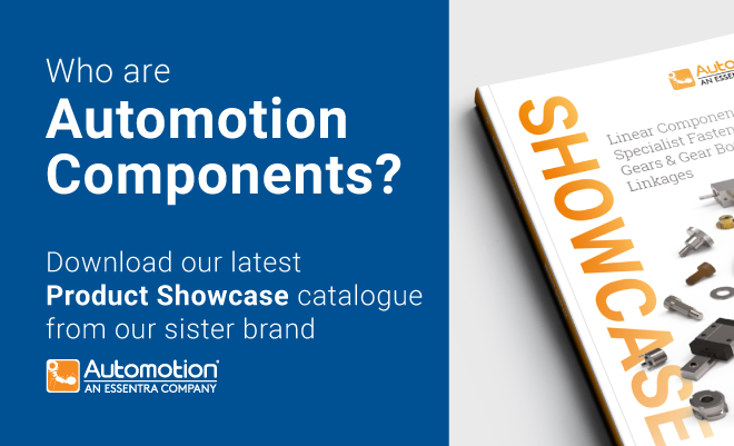 Text displaying 'Who are Automotion Components?' with an image of the Automotion Product Showcase catalogue