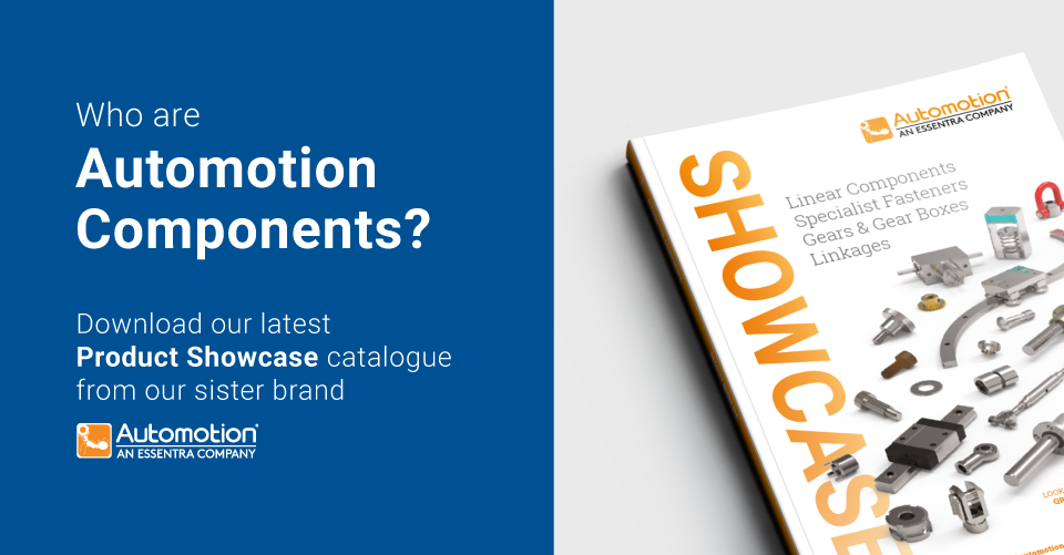 Text displaying 'Who are Automotion Components?' with an image of the Automotion Product Showcase catalogue