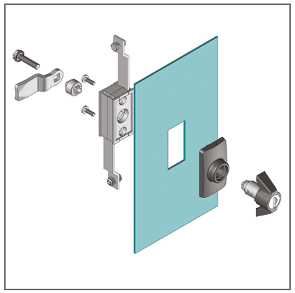 exploded view of cam lock in application