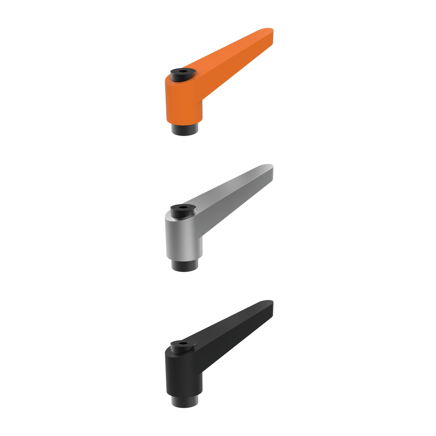 Adjustable Clamping Levers Adjustable Clamping Levers are available in both male and female and in steel or stainless steel. Coloured handles available.