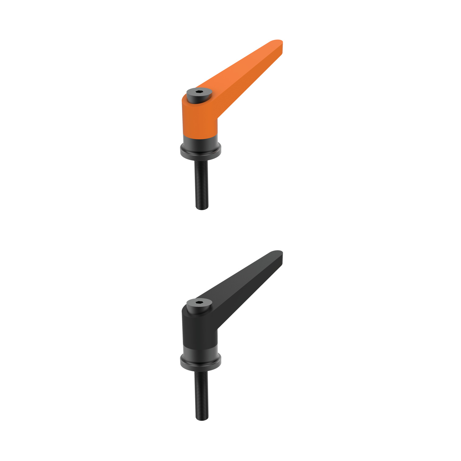 Adjustable Clamping Levers Adjustable Clamping Levers with axial bearing and grub screw. Lifting the lever disengages the serrations and the lever can be positioned. On releasing the lever the serrations are automatically re-engaged.