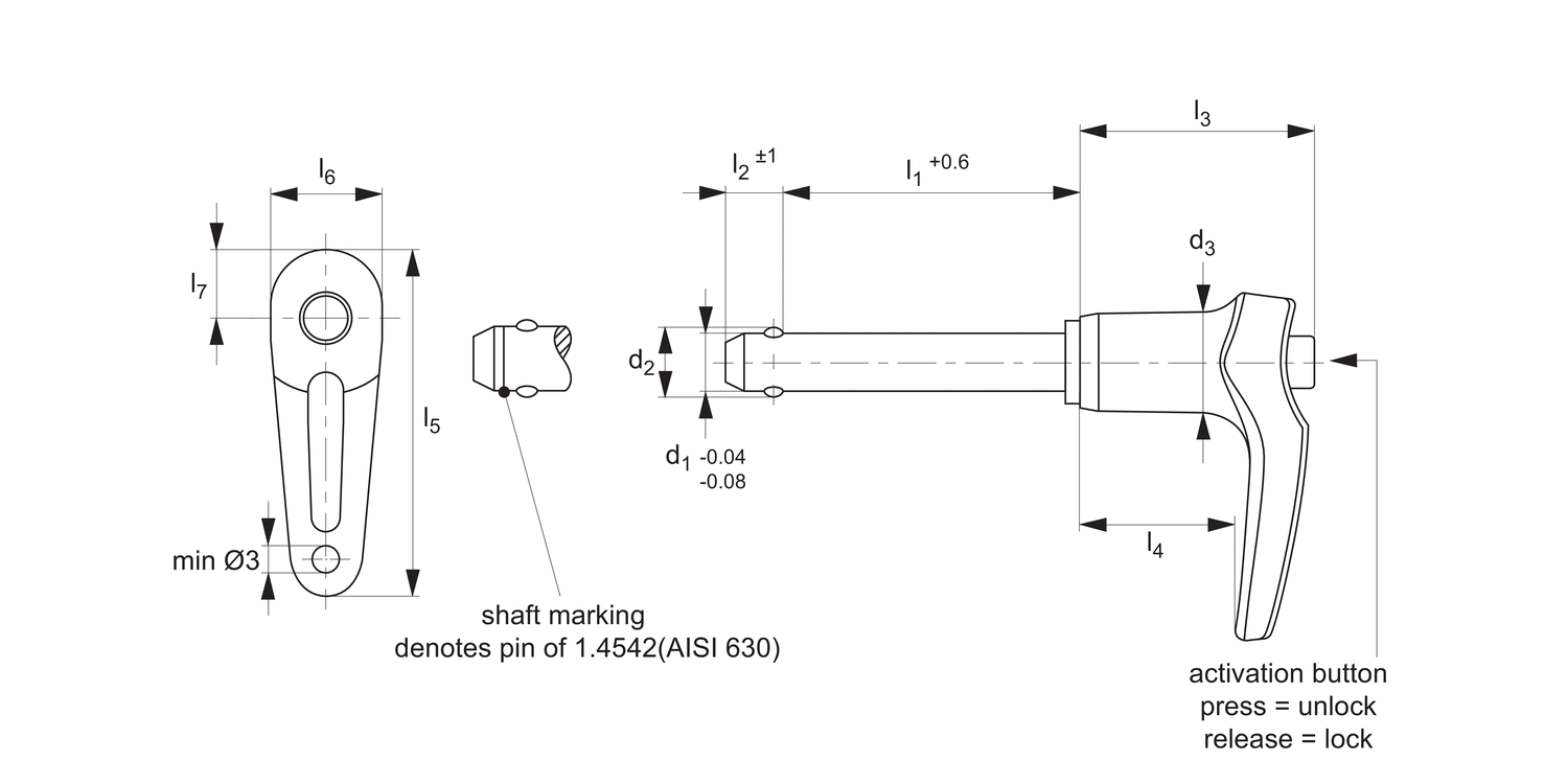 33220.1 Ball Lock Pins - Single Acting - L-Handle