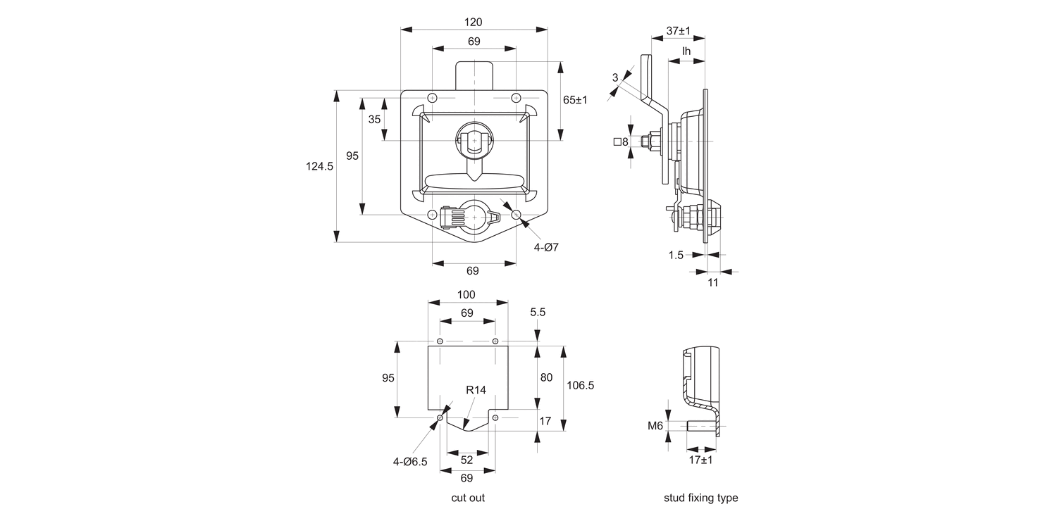 B4586 Cam Latch - Flush T-handle