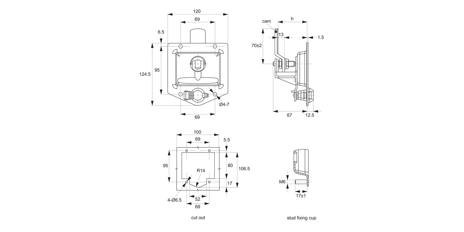 B4588 Cam Latch - Flush T-handle