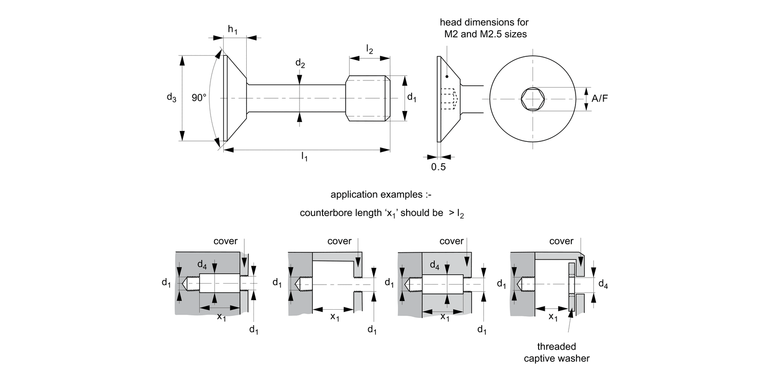 36684.A2 Captive Screws - Countersunk
