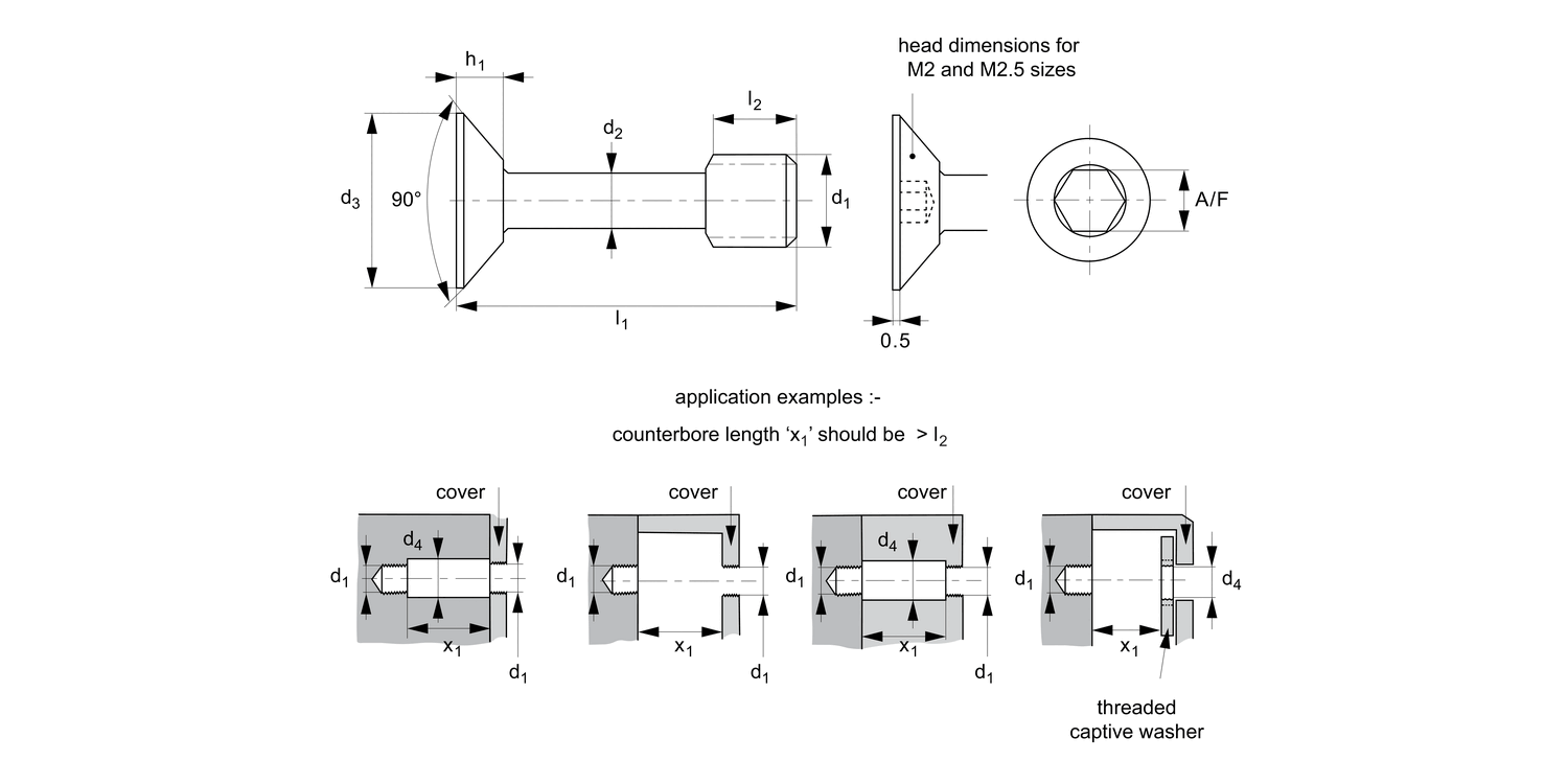 36684.Ti Captive Screws - Countersunk