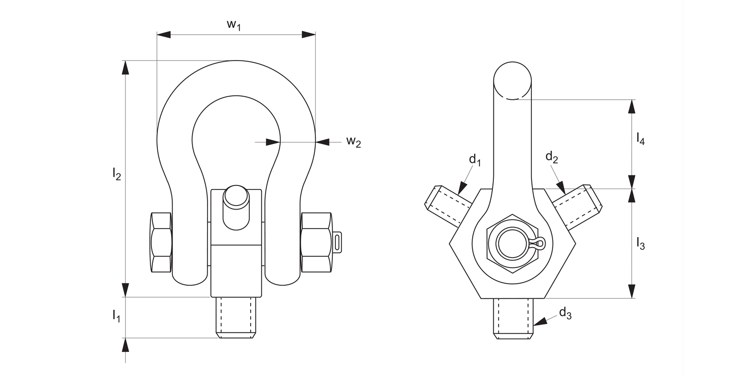 63652 Lifting Shackle - Tri-Thread - Male