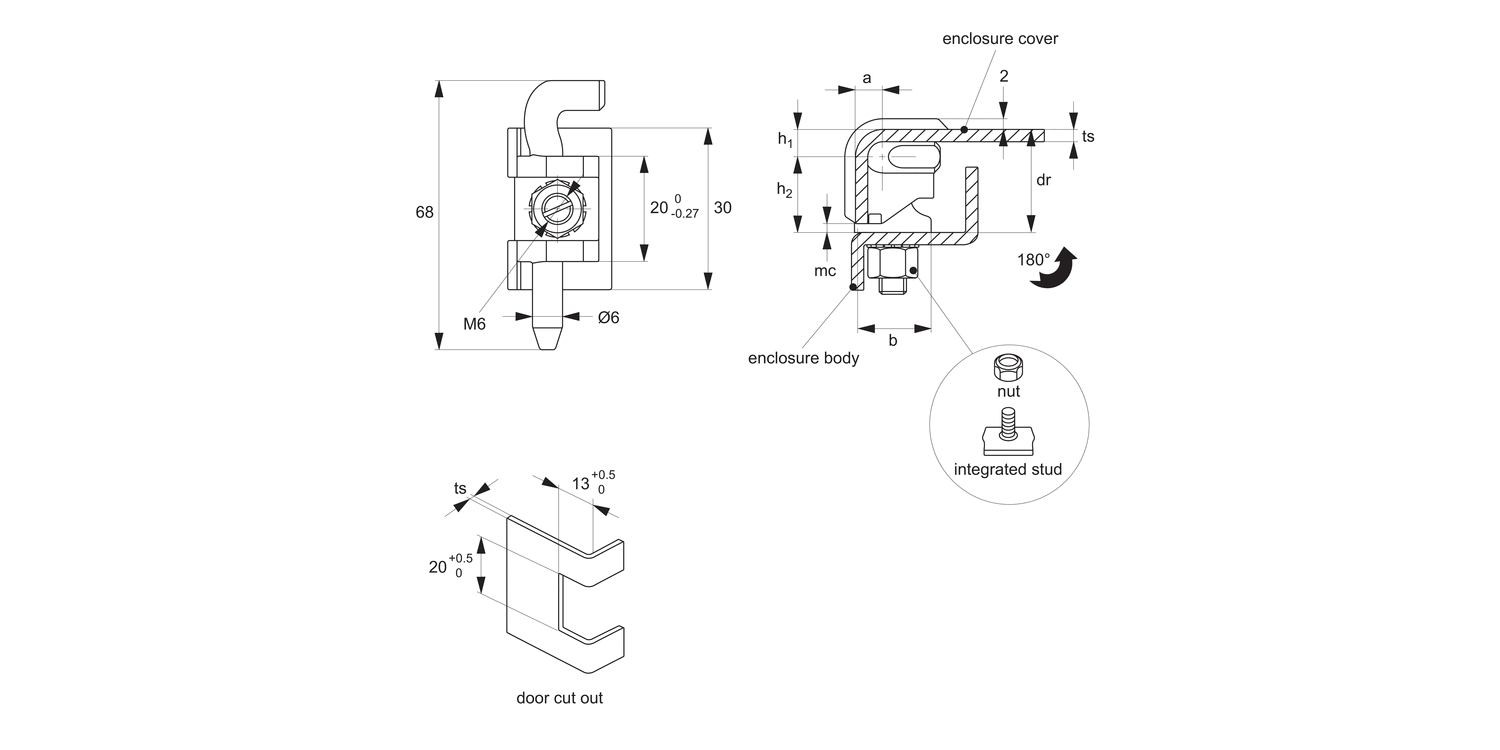 S1903 Corner Hinge 19 - 21mm Door Return