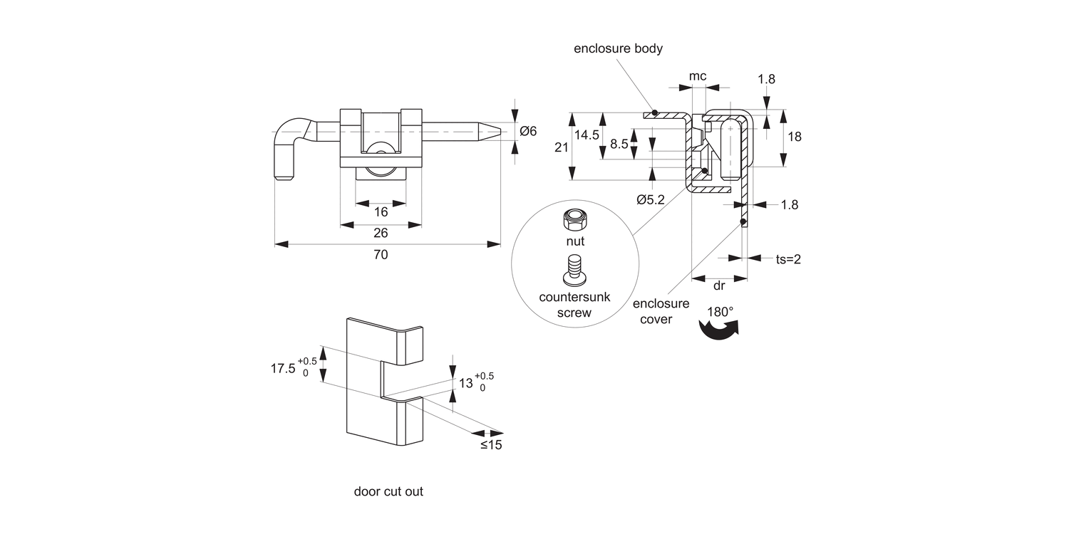 S1921 Corner Hinge - 17mm Door Return