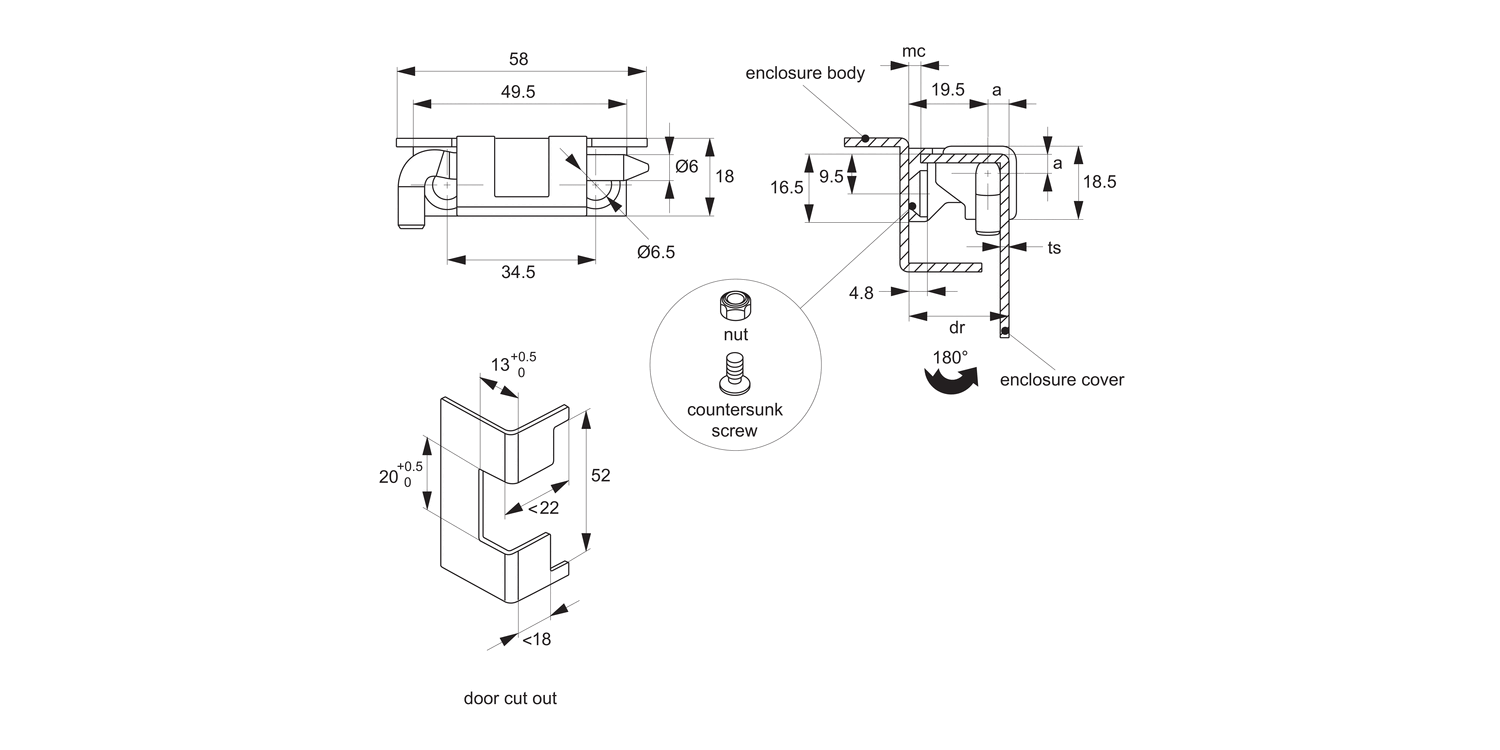 S1926 Corner Hinge - 24mm Door Return