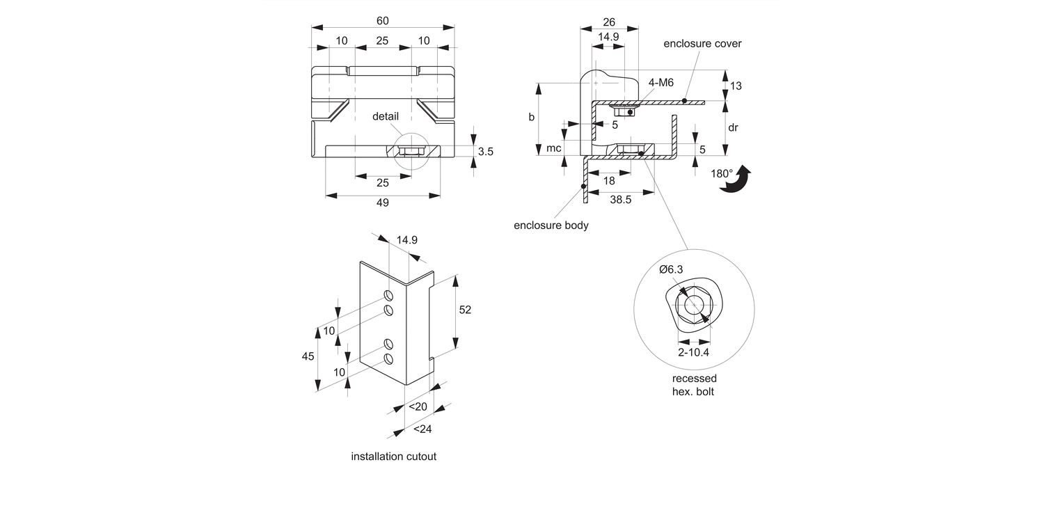 S1942 Corner Hinge - 25mm Door Return