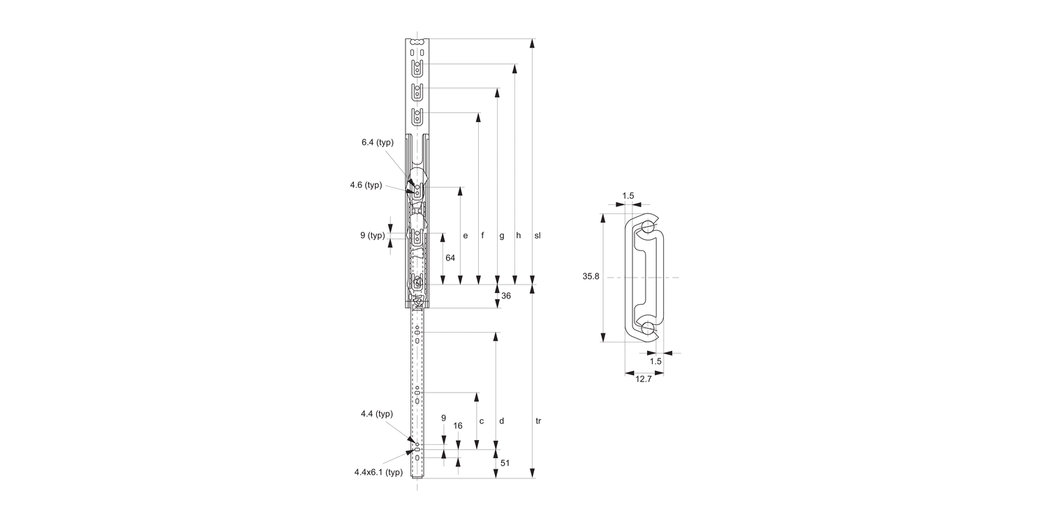 P6000 Drawer Slide - 3/4 Extension