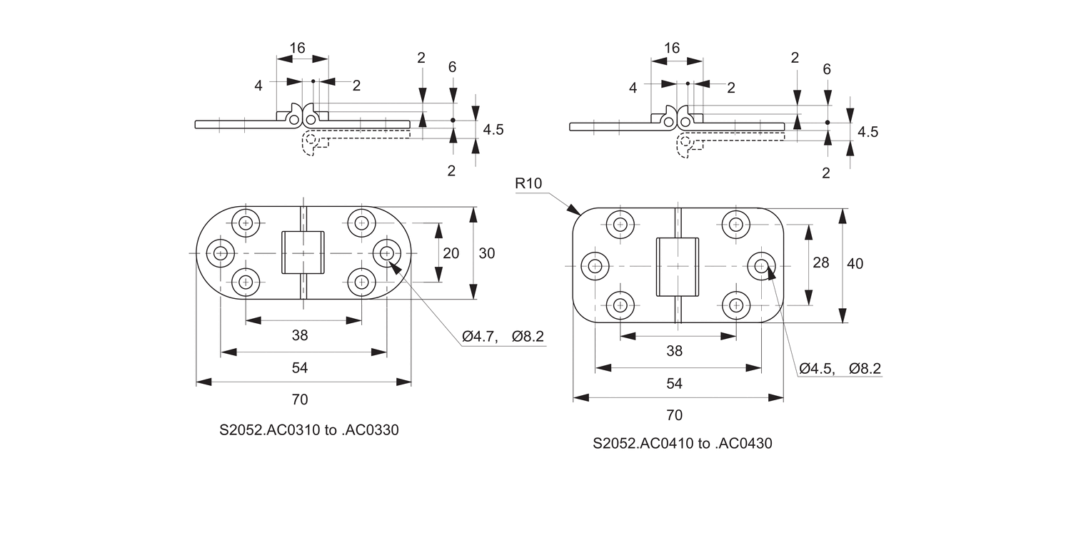S2052 Flush Mount - Drop Lid Hinges