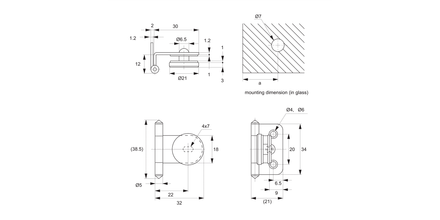 T2000 Glass Door Hinges - Inset Type