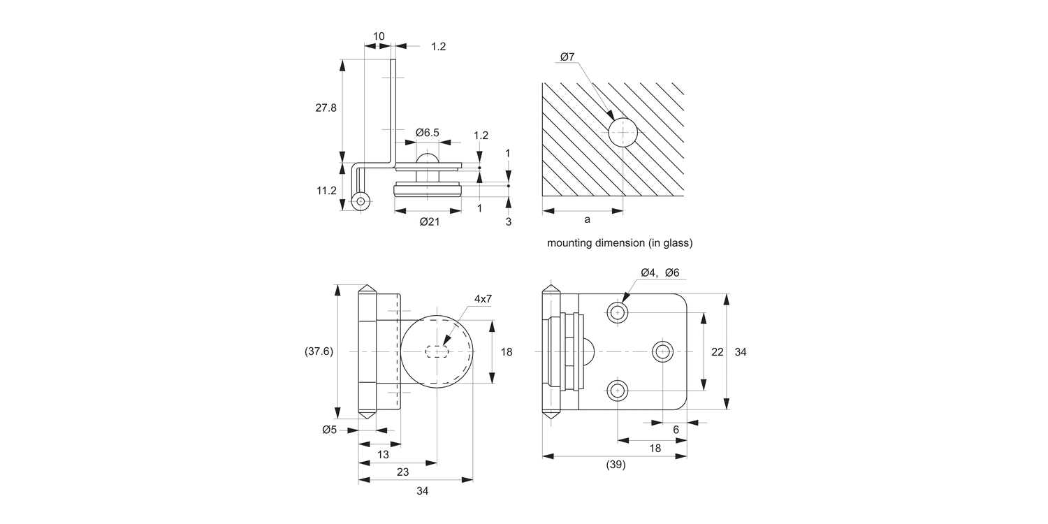 T2020 Glass Door Hinges - Half Overlay Type