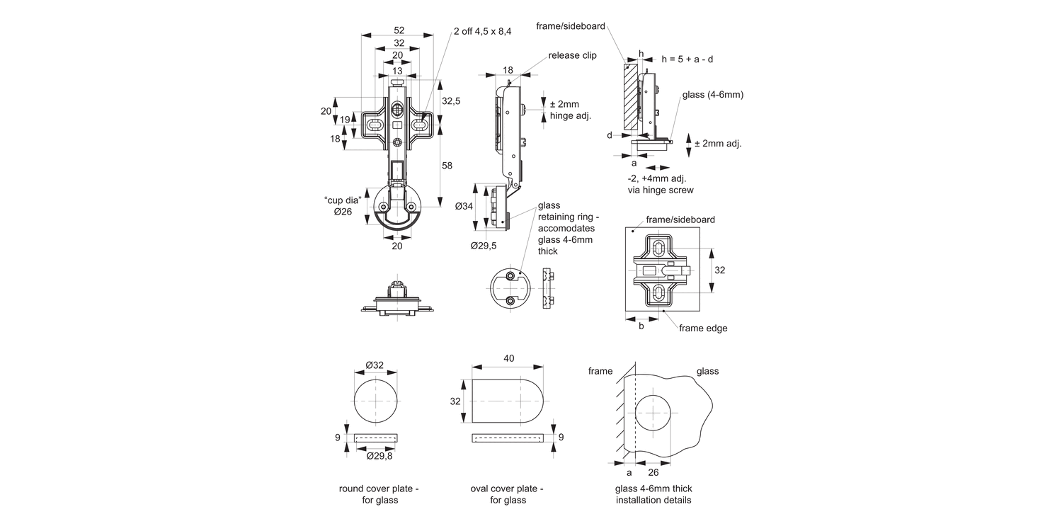 T2104 Glass Door Hinges - Size 26