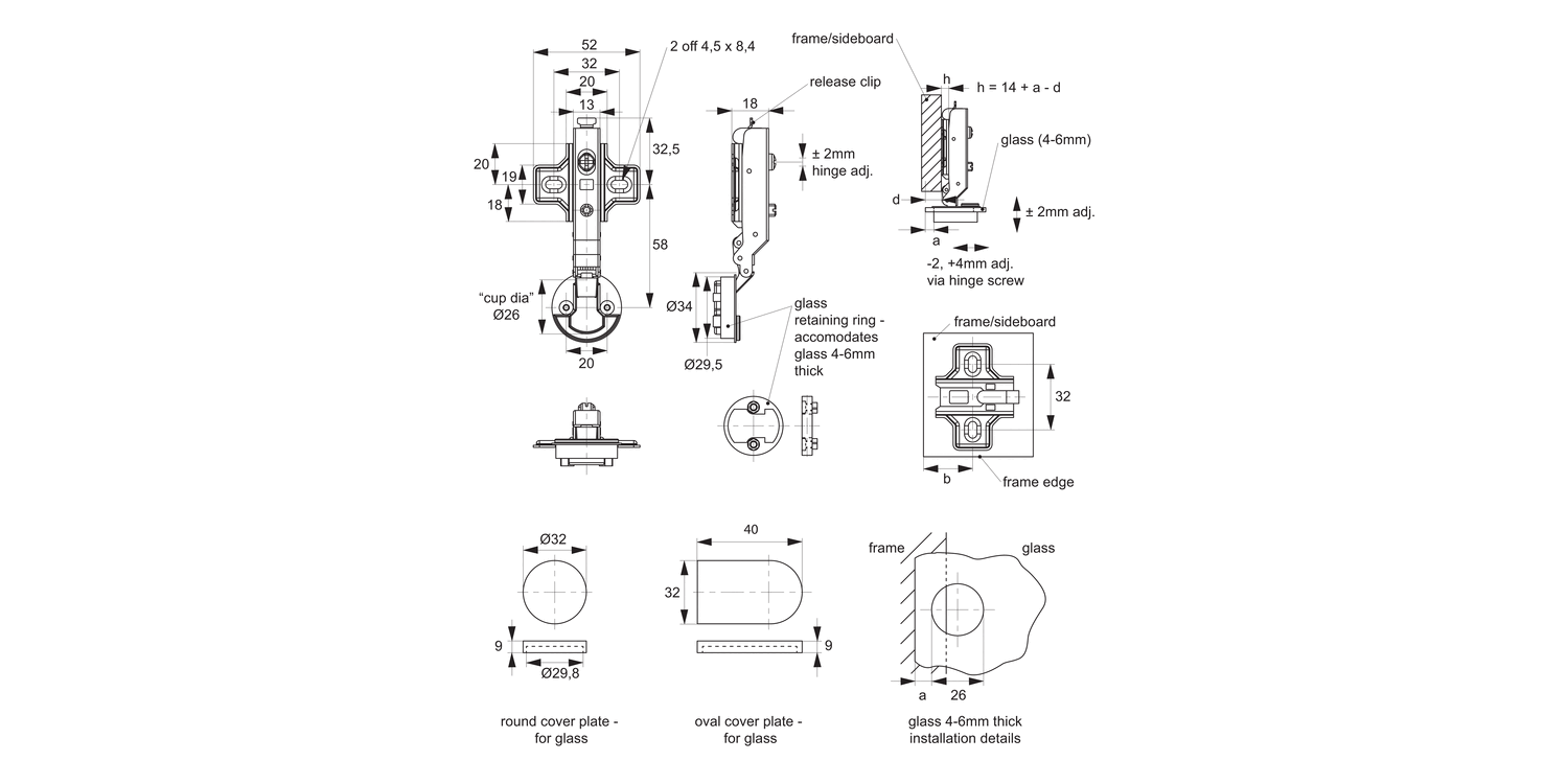 T2106 Glass Door Hinges - Size 26