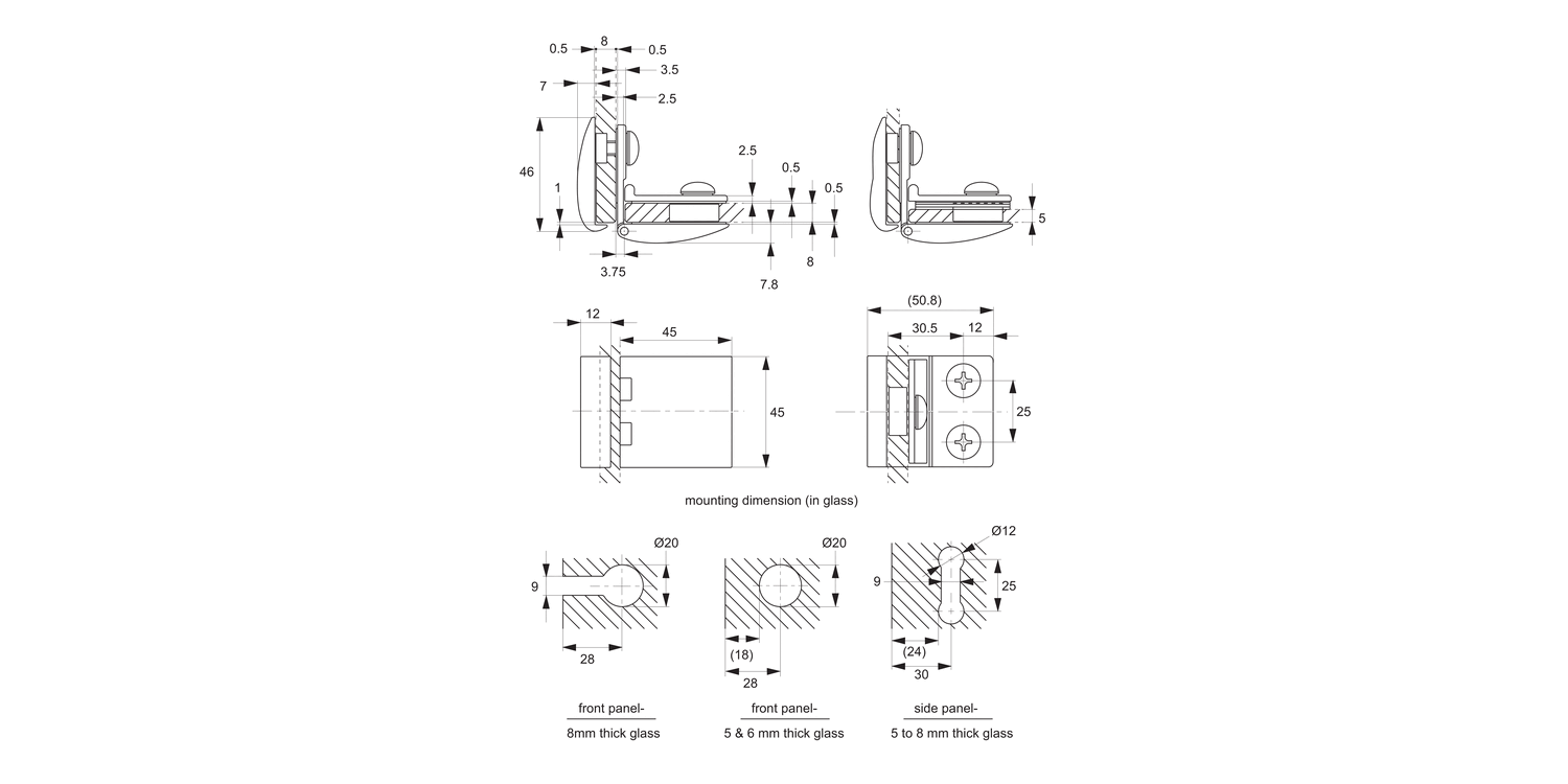 T2200 Glass Door Hinges - Glass to Glass Type