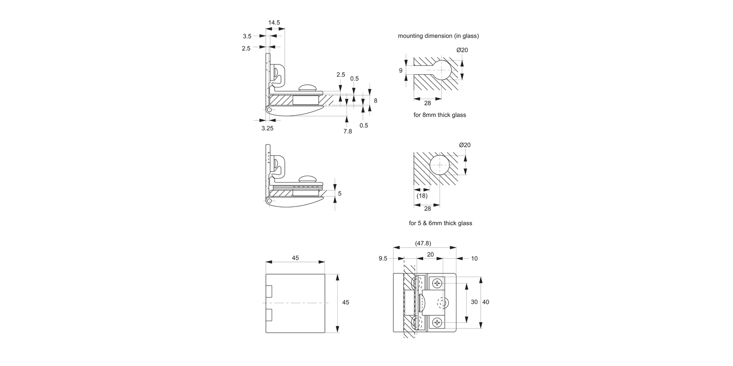 T2220 Glass Door Hinges - Inset Type