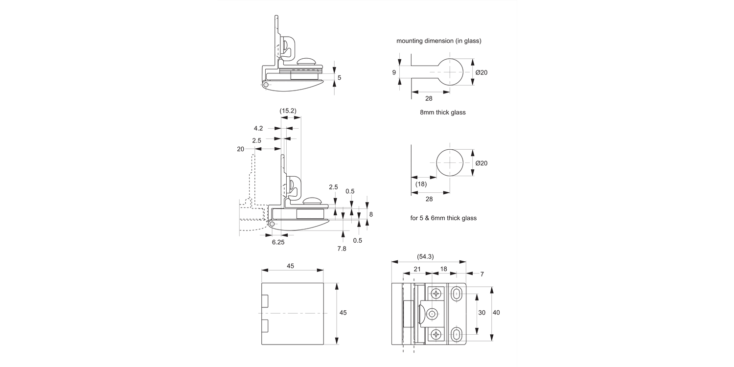 T2240 Glass Door Hinges - Overlay Type