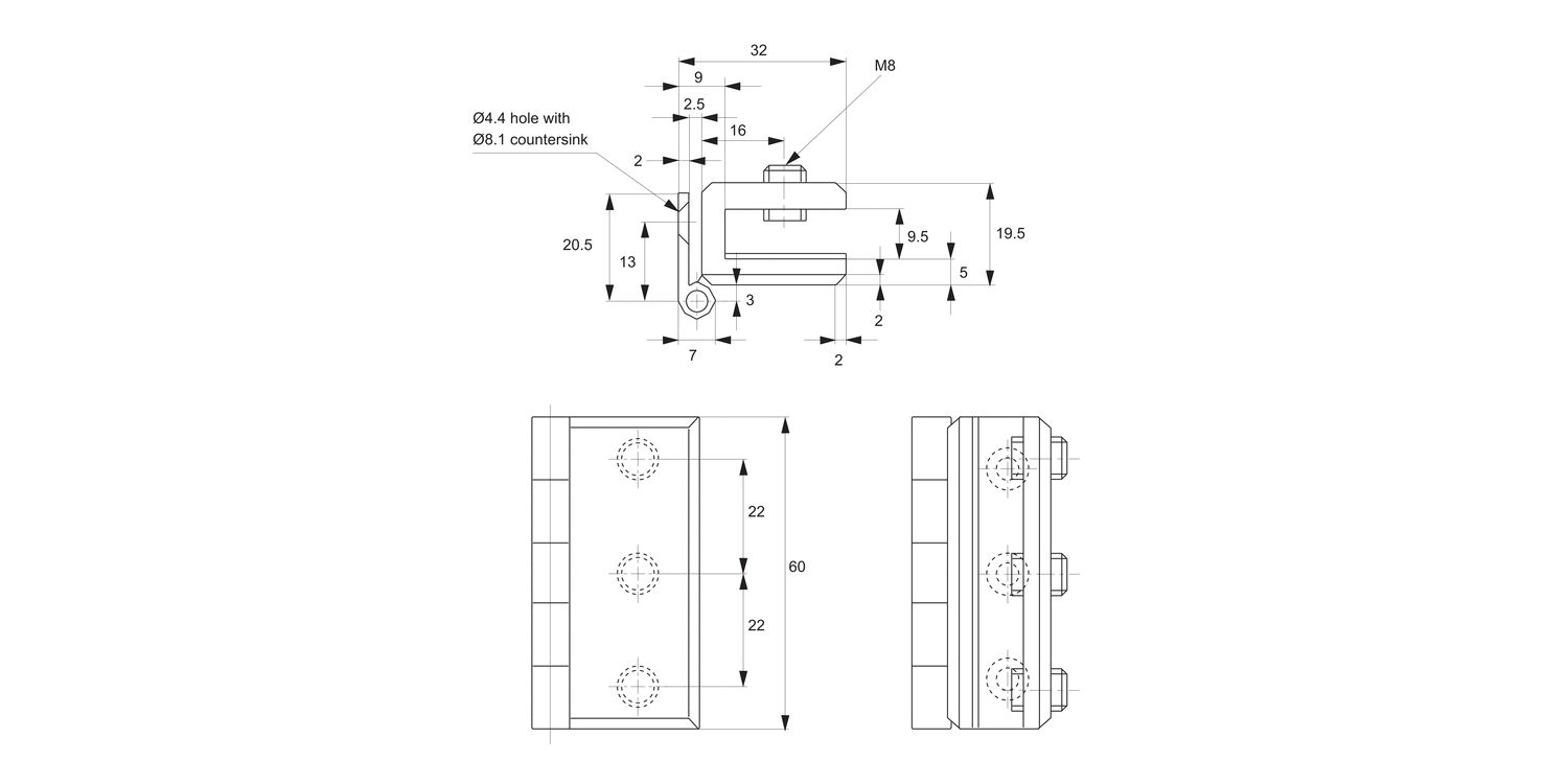 T2260 Glass Door Hinges - Set Screw Mount