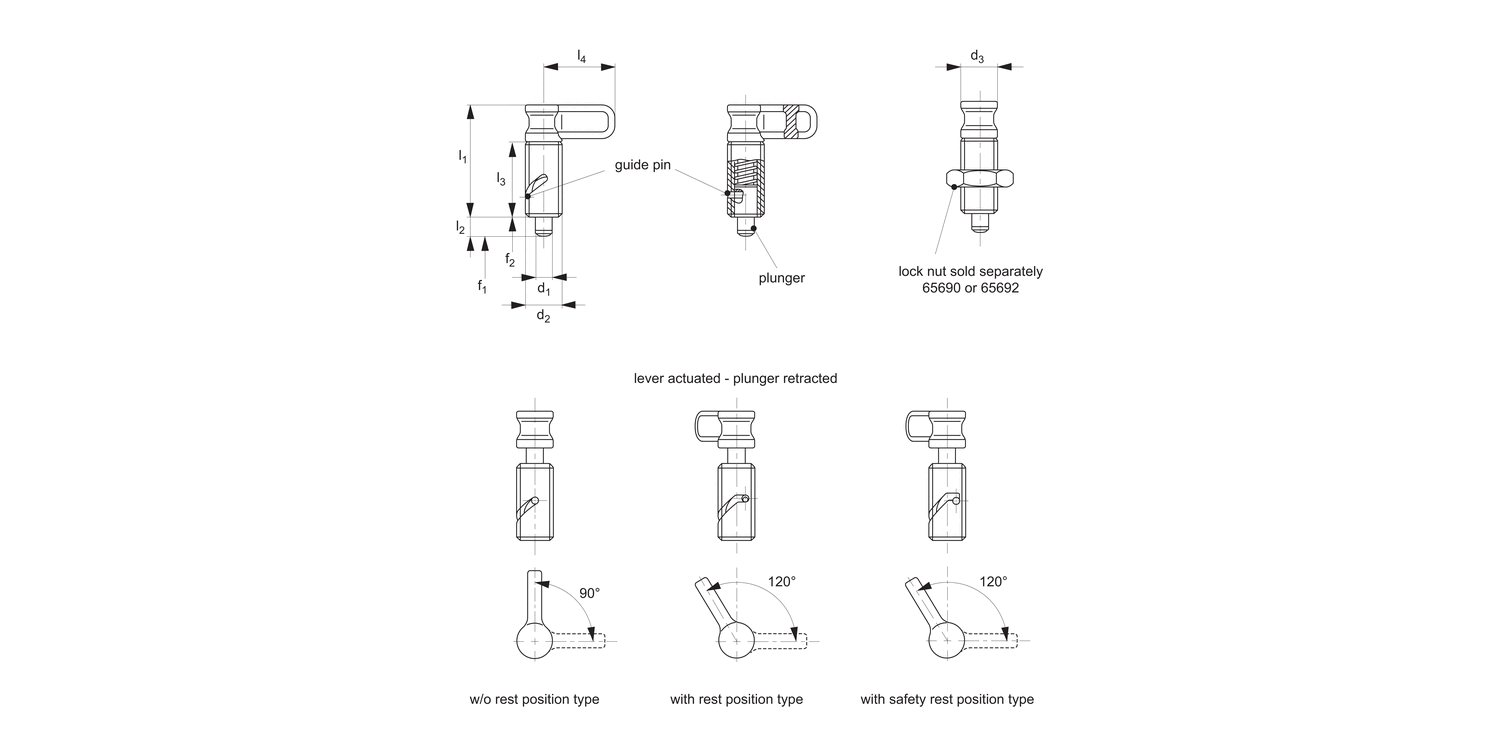 32491 Index Plungers - Lever Grip