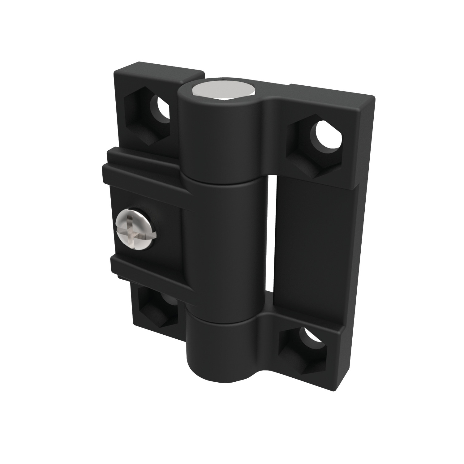 Adjustable Torque - Friction Hinge Made from polyamide, black finish. Opening angle 160°. Hinge torque adjusted by screw. Provides position control. Supplied with fixing nuts and bolts.