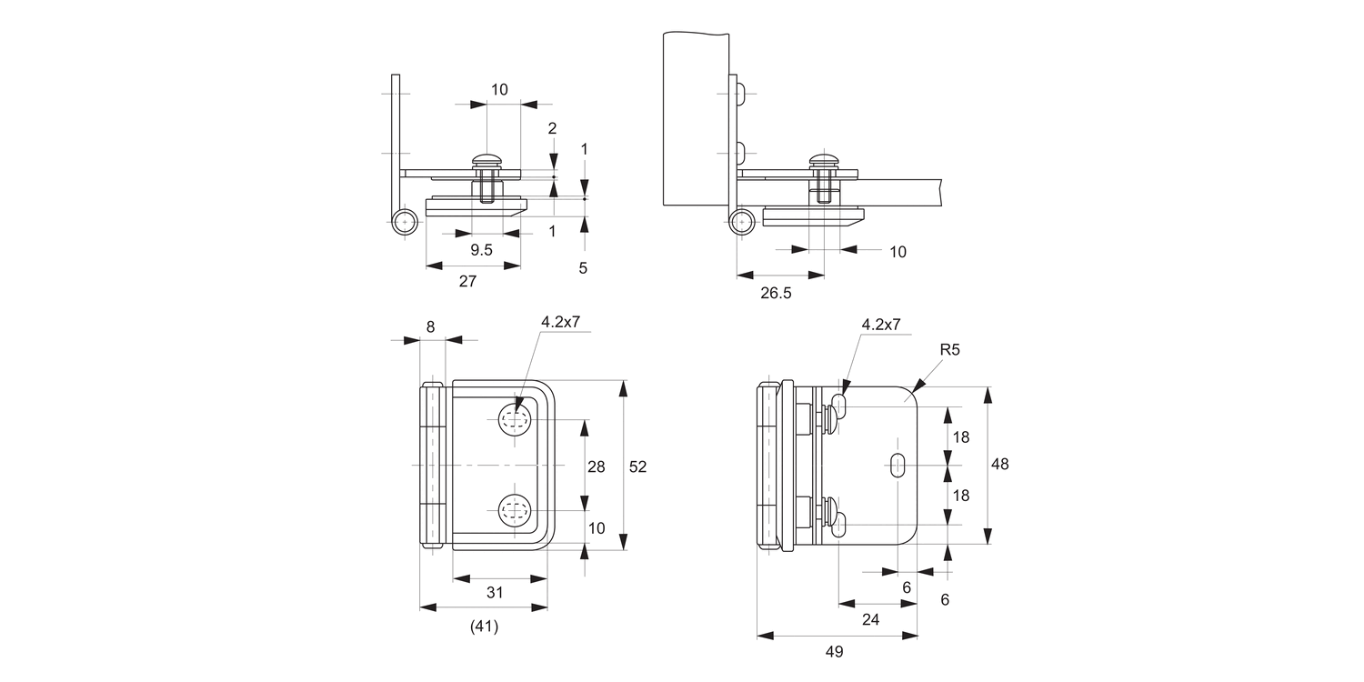 T2300 Glass Door Hinge - Inset Type
