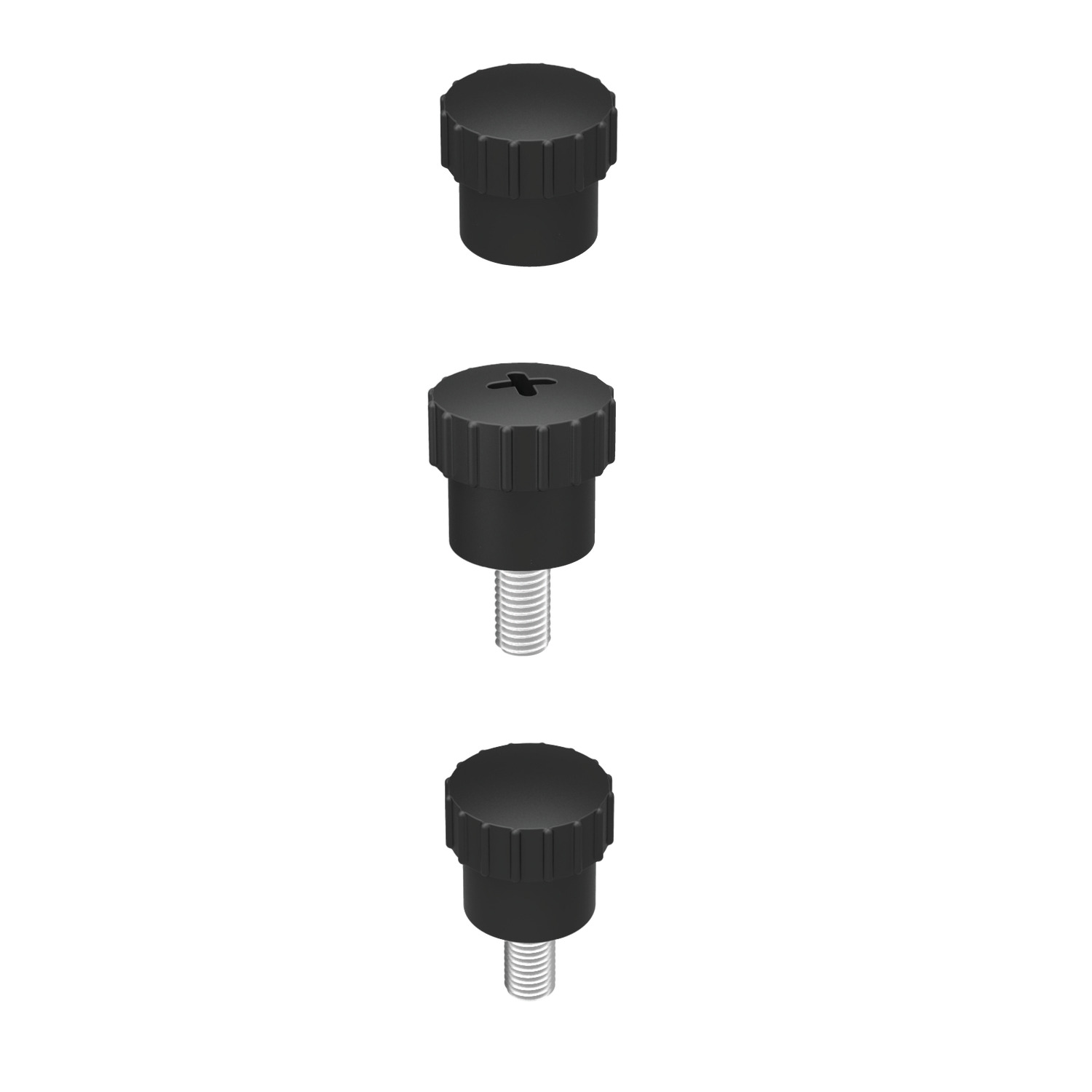 Knurled Knobs Plastic Thumb Nuts with brass bush or Thumb Screw with steel thread.