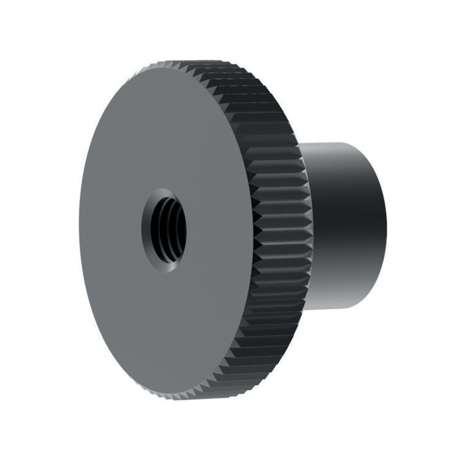 Knurled Nuts Knurled thumb nut with collar comes in blackened steel and includes an M12 size which is outside of the DIN 466 standard.
