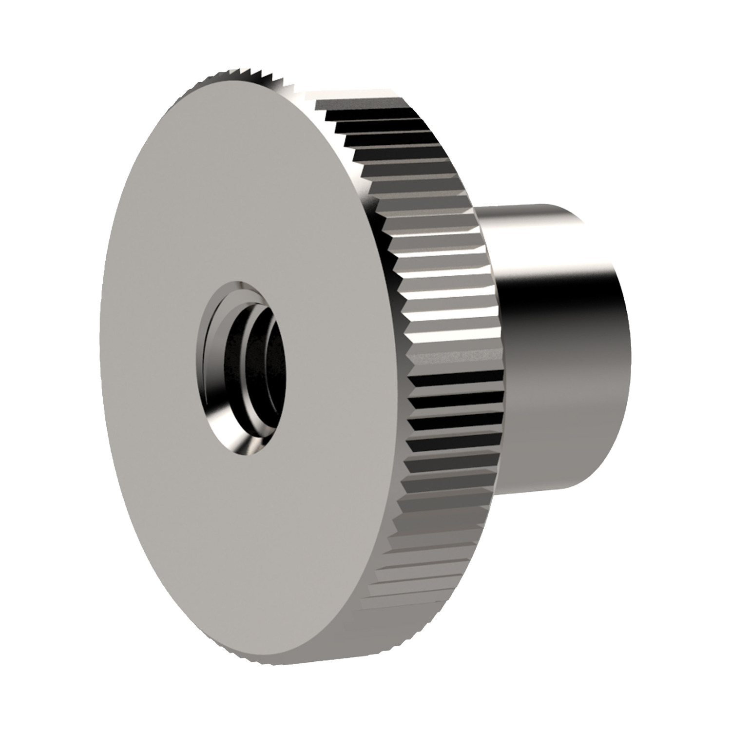 Knurled Nuts Knurled thumb nut with collar comes in stainless steel and with a matte, short-blasted finish.