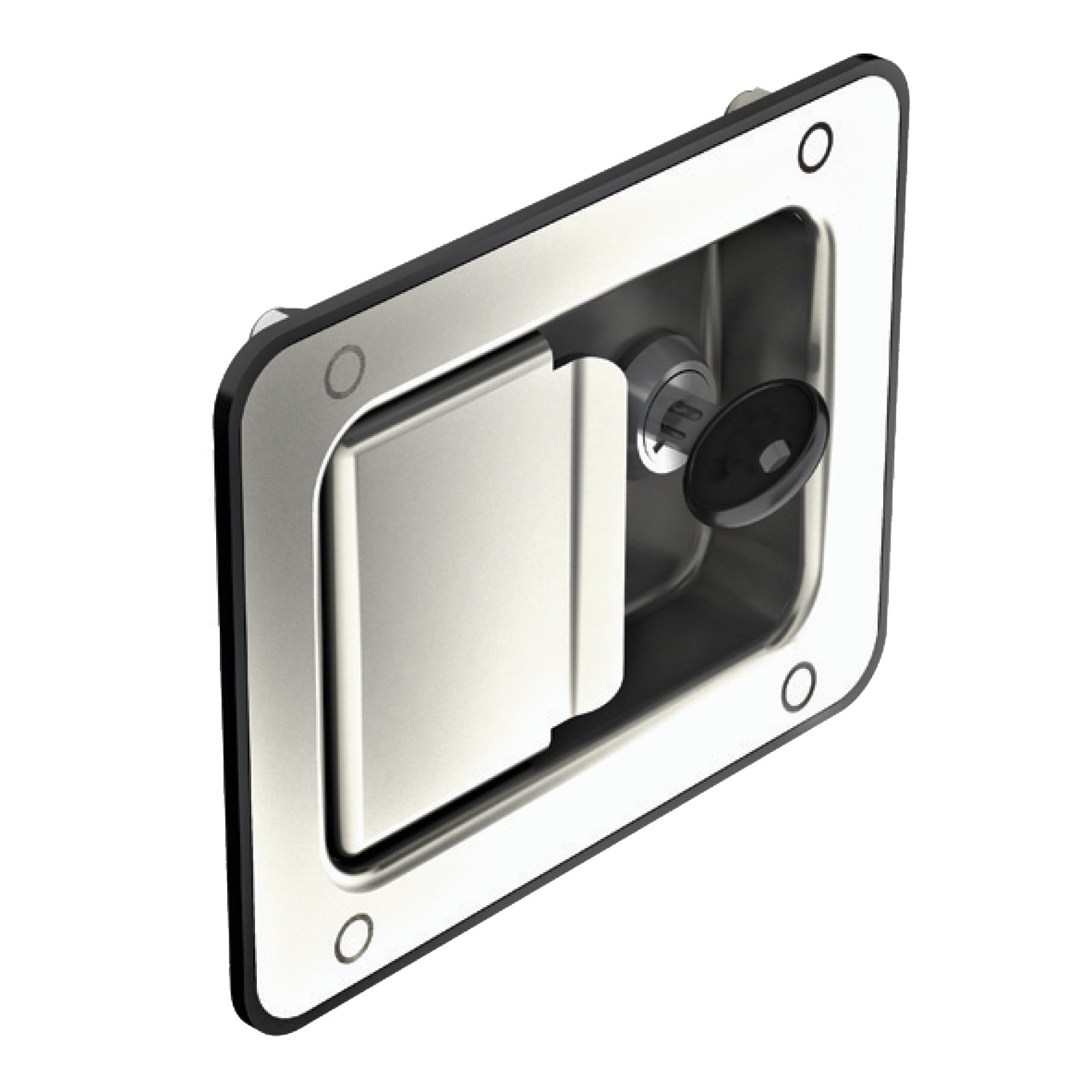 Push To Close Paddle Latches Made in Stainless Steel, pull to open paddle latch, fully integrated with lock, latch and flush fitting paddle handle.