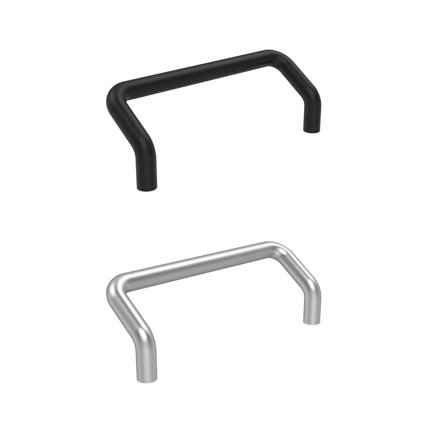 Pull Handles - Offset These aluminium offset pull handles have a round bar with a finish in natural or black colour. Minimum stress resistance of 500N.