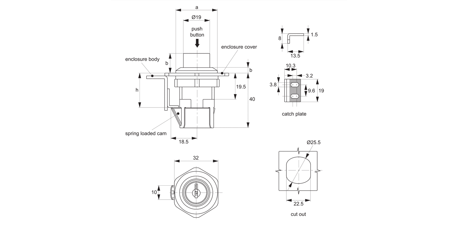 E1602 Push Lock - Spring Loaded Cam - Push Button