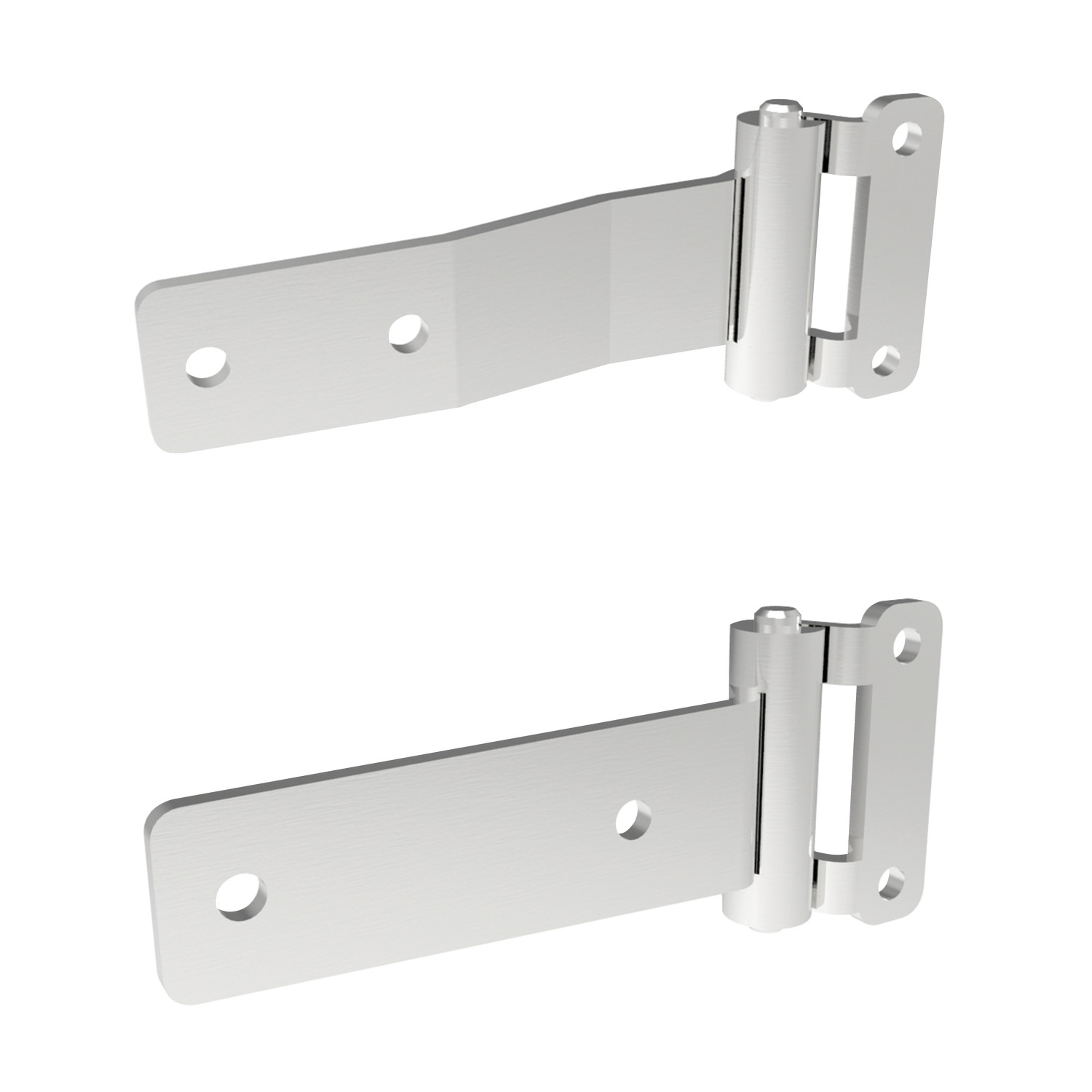 Surface Mount - Leaf Hinges Screw mount surface leaf hinges made from polished stainless steel (AISI 304). Open angle of 180°.