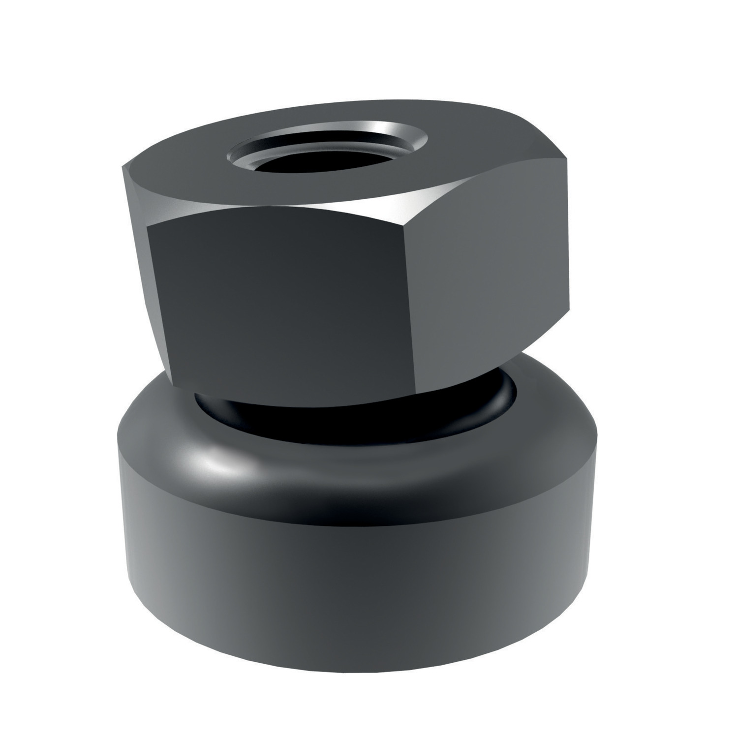 Swivel Nuts Swivel nuts, conical seat, made from heat treated steel. Tempered blackened.