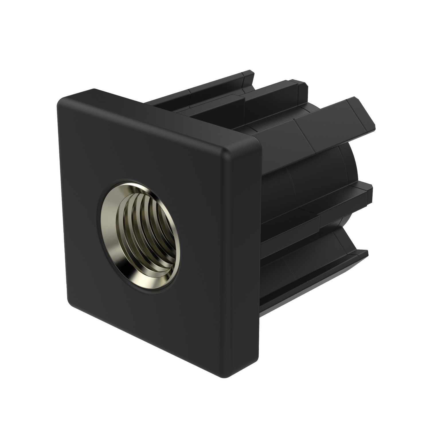 Product 34694, Threaded Plastic Insert - Square with nickel plated brass bush / 