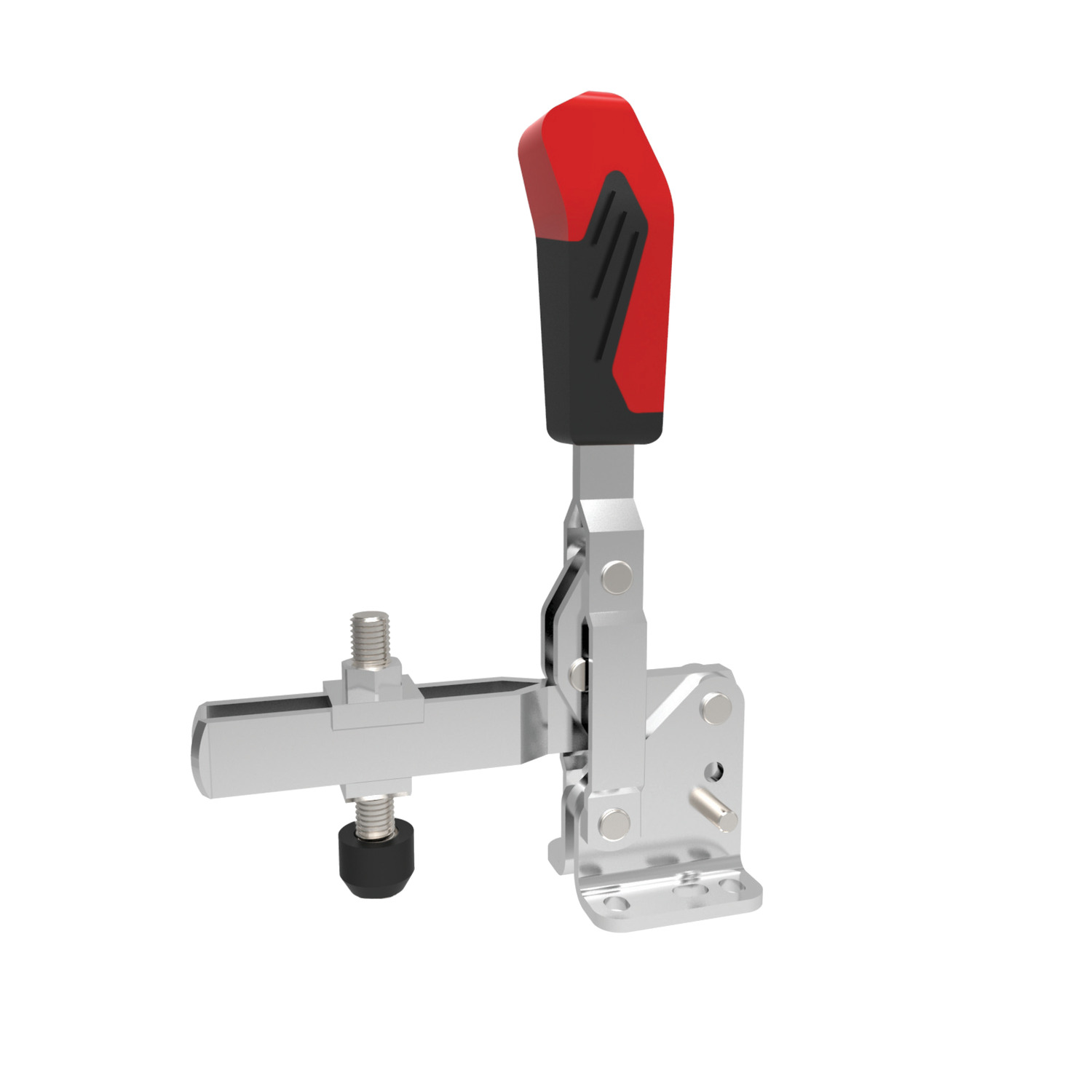 Steel Vertical Acting Toggle Clamps Our range of vertical acting toggle clamps made from zinc-plated and passivated steel or in stainless steel. Bushes are case hardened and greased. Handles are made from oil resistant plastic to ensure easy operation.