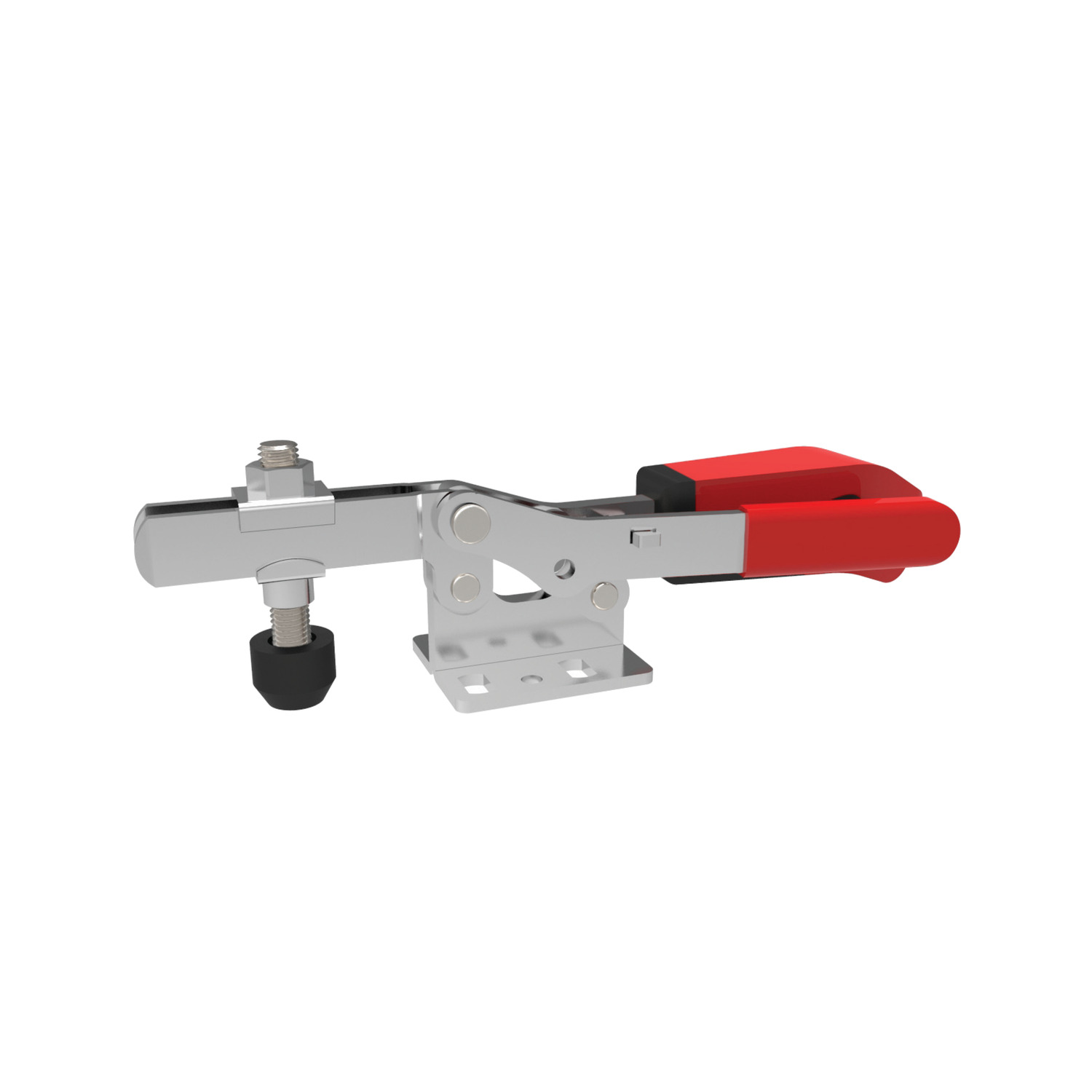 Horizontal Acting Toggle Clamps The safety lever on the horizontal acting toggle clamp holds the clamping arm in either a clamped or open position, this prevents opening under vibration.