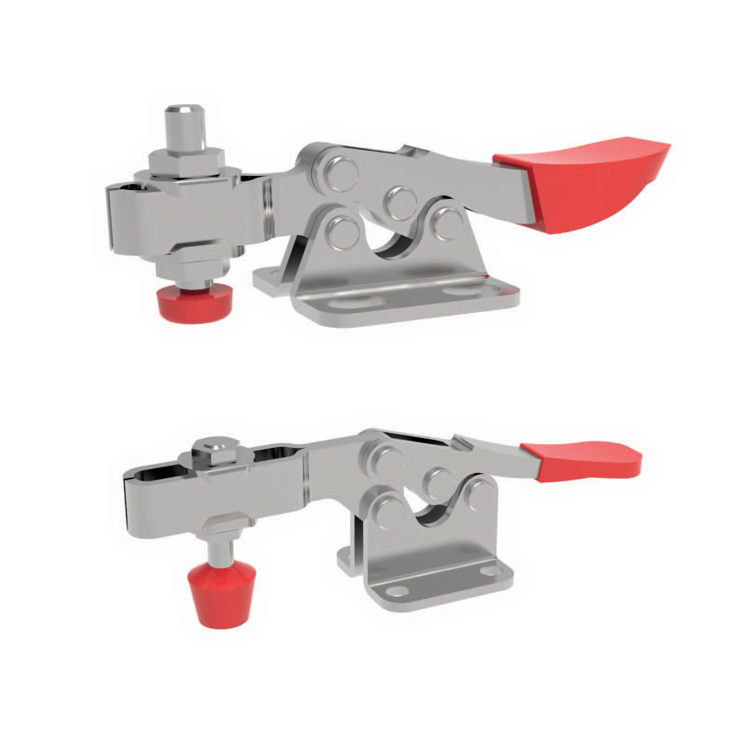 Economy Horizontal Acting Toggle Clamps Economy version of the horizontal acting toggle clamps made from zinc plated steel. Supplied with clamping screw and rubber nose.