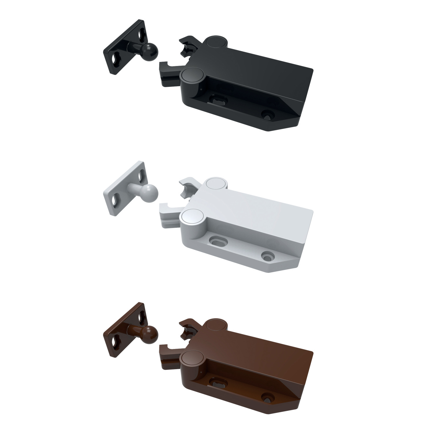 Touch Latches A hugely diverse range of touch latches based on the same latching principle of a strike plate and counter strike. Most of our touch latches are made from plastic.